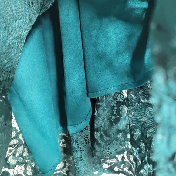 NWT Sam Edelman Women's Dark Green Asymmetrical Lace Short Sleeve Dress Size 12 - Picture 12 of 16